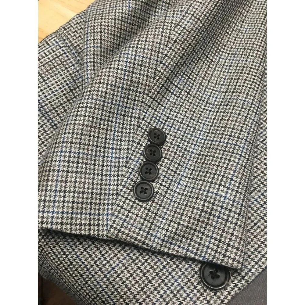 Mens Ralph Lauren Gray Houndstooth Jacket‎ 2 Button Size 46 R Silk Wool Blend